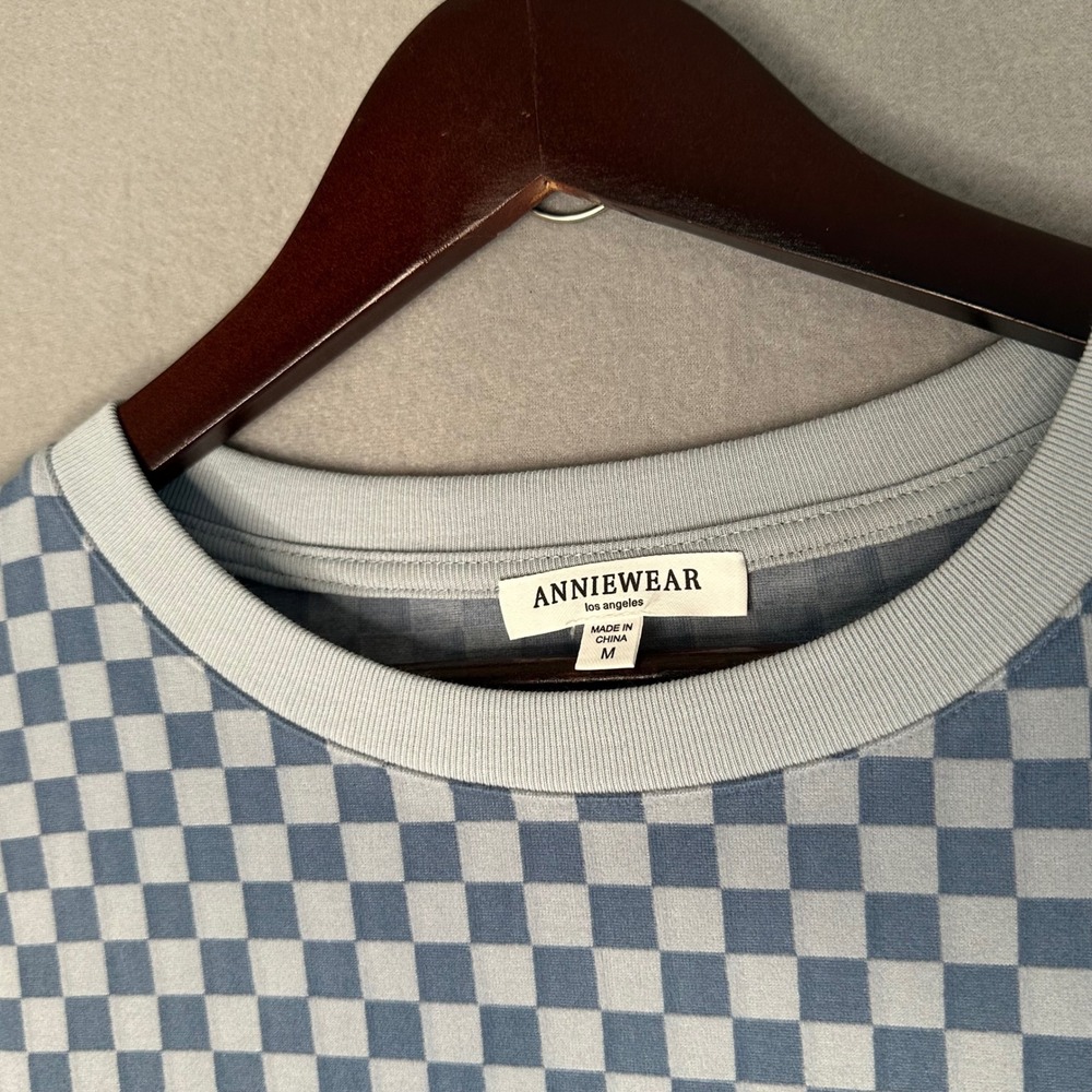 AnnieWear Los Angeles Denim Blue Checkered Long Sleeve Top - Women's M - Picture 2 of 10